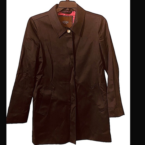 Coach Women’s Navy Blue Mid Length Pink Lining Logo Long Sleeves Trench - Picture 1 of 11